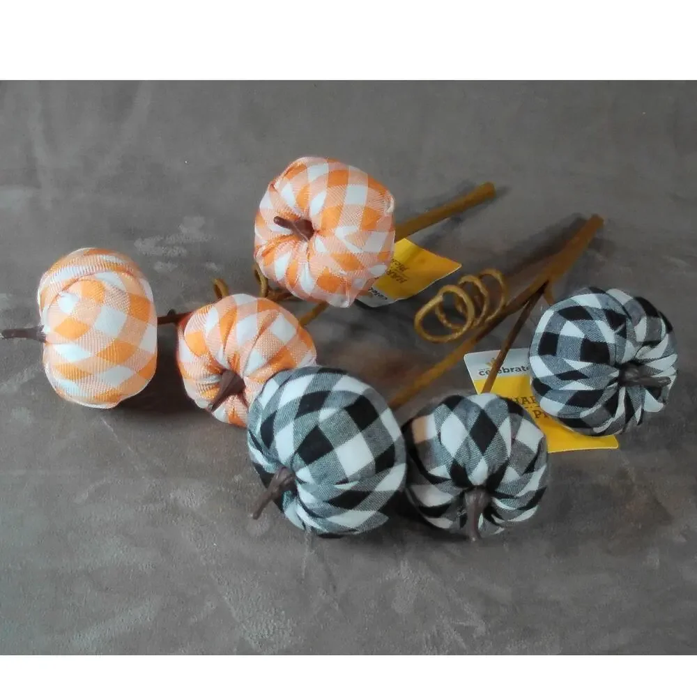 Harvest Pick Lot Plaid/Gingham Pumpkin Decoration Orange & Black Celebrate! NWT